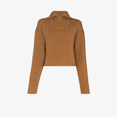 Nanushka Front-zip Cropped Knitted Jumper In Brown