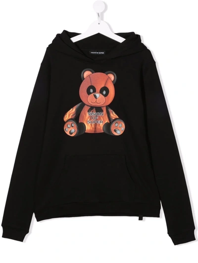 Vision Of Super Kids' Cotton Black Hoodie Pandy Print