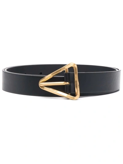 Bottega Veneta Triangle-buckle Leather Belt In Black-gold