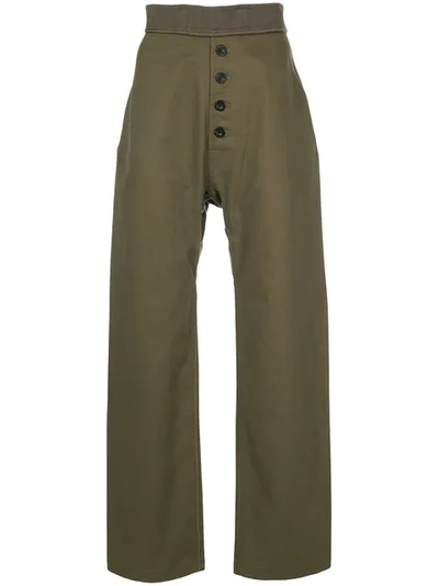 Loewe Cotton & Linen Trousers In Green