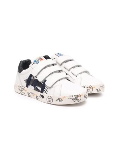 Premiata Kids' Graphic-print Touch-strap Sneakers In White