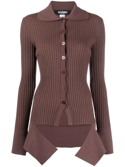 Adamo Button-up Ribbed Knitted Top In Brown