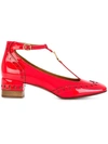 Chloé 'perry' T-bar Patent Leather Ballerina Brogue Pumps In Rosso