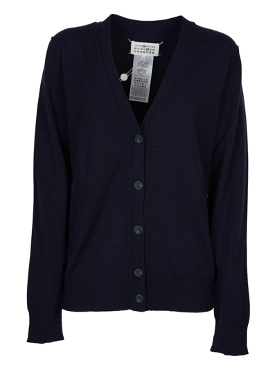 Maison Margiela V-neck Buttoned Cardigan In Navy Blue