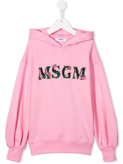 Msgm Kids' Logo-print Hoodie In Pink