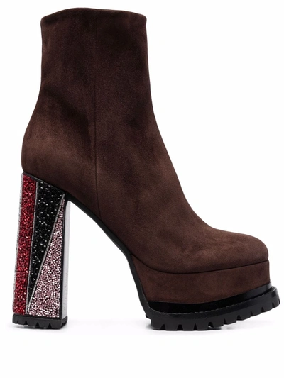 Haus Of Honey Lust Bead-embellished Platform Boots In Brown