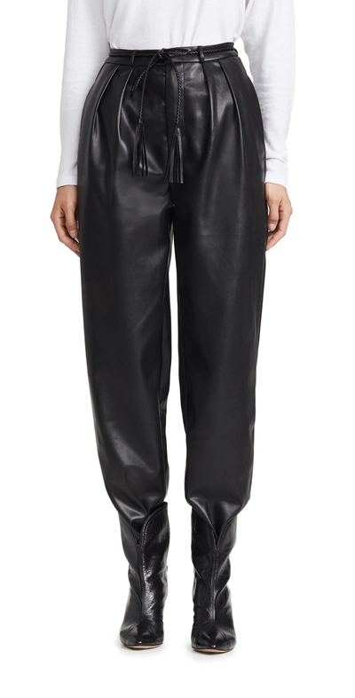 Mother The Twisty Tie Bounce Hover Pleated Faux-leather Trousers In Black