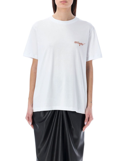 Msgm Logo Embroidered Crewneck T In White