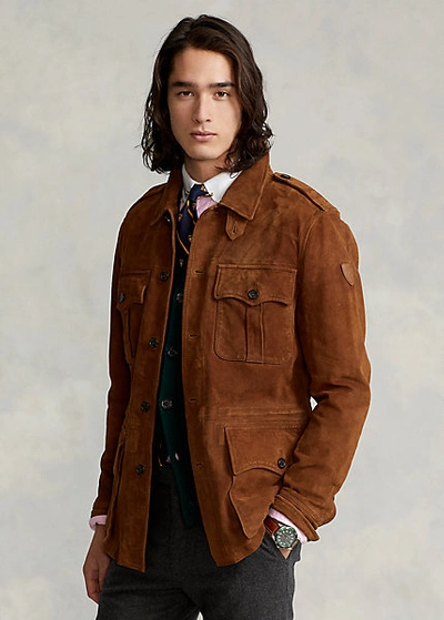 Polo Ralph Lauren Suede Utility Jacket In Country Brown