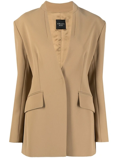 A.w.a.k.e. Collarless Single-breasted Blazer In Brown