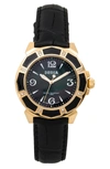 Aquaswiss Lily L Croc Embossed Leather Strap Watch, 33mm X 36mm In Black/ Gold