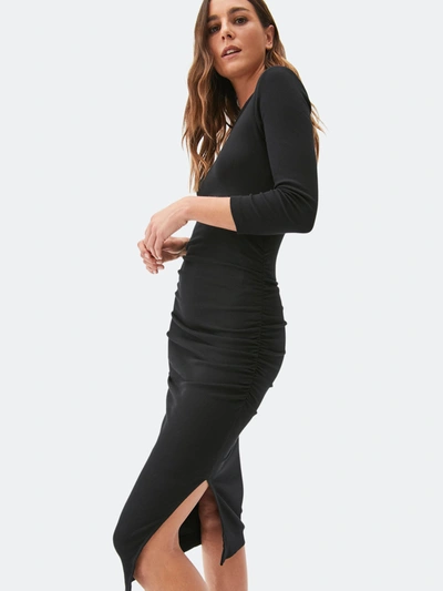 Michael Stars Christina Ribbed Midi Dress In Black