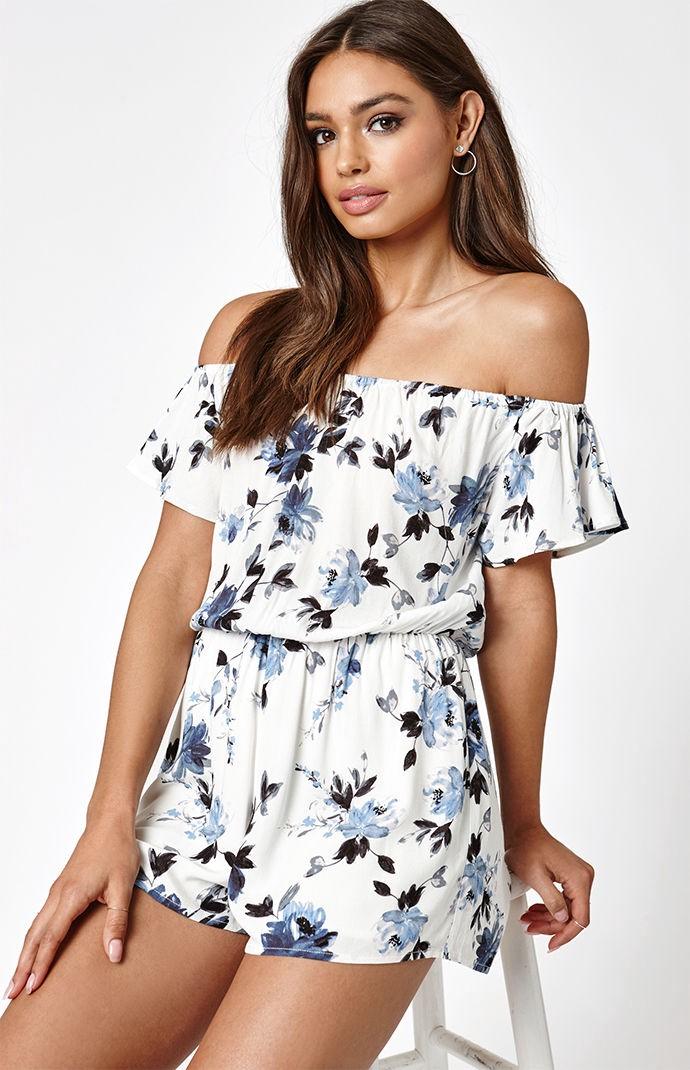 Kendall + Kylie Kendall & Kylie Floral Off-the-shoulder Romper In White ...