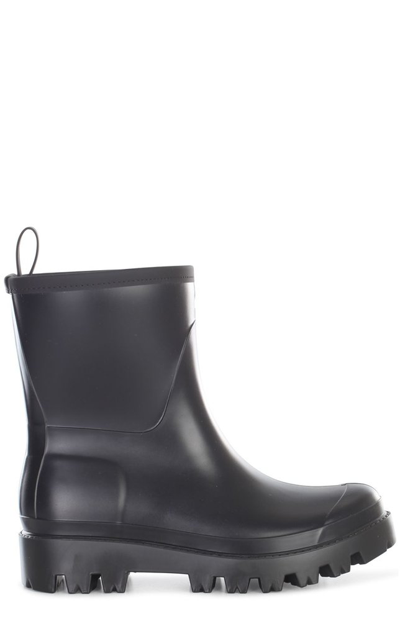 Gia Borghini Short Black Rain Boot In Rubber With Black Sole