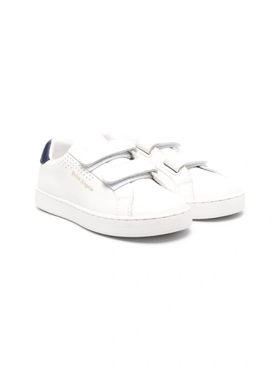 Palm Angels Kids' Touch-strap Leather Trainers In White,navy