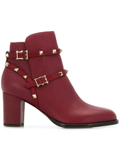 Valentino Garavani Rockstud Leather Ankle Boots In Red