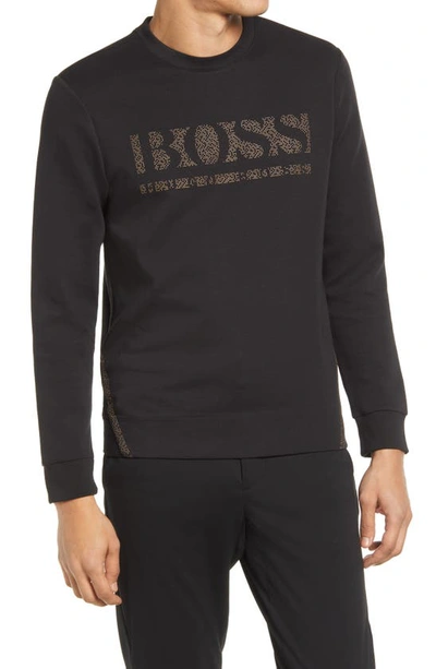 Hugo Boss Mens Black Slim-fit Crew-neck Salbo Iconic Sweatshirt, Size Large  | ModeSens