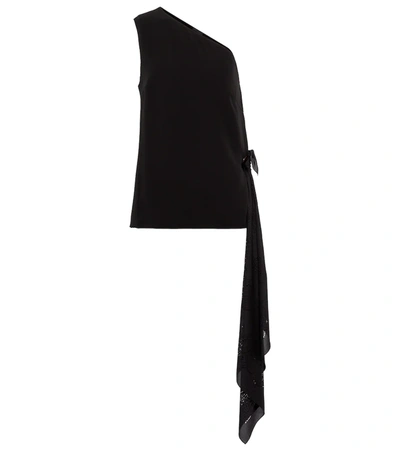 Givenchy One-shoulder Draped Perforated Crepe And Ribbed-knit Top In Black