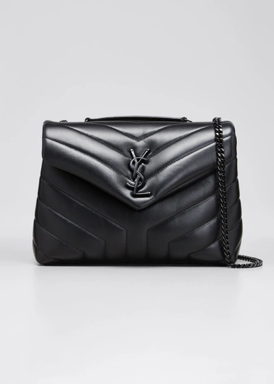 Saint Laurent Loulou Small Matelasse Calfskin Flap-top Shoulder Bag In Black