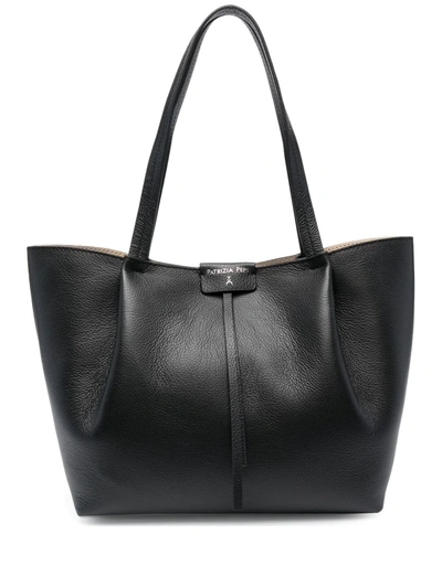 Patrizia Pepe Grainy Leather City Tote Bag In Black