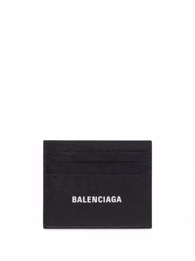 Balenciaga Logo-print Leather Card Holder In Black/white