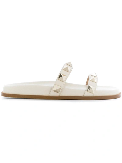 Valentino Garavani Rockstud Lock Slide Sandal In Light Ivory