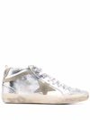 Golden Goose Mid Star Laminated Upper And Spur Suede Star And Wave Sneakers In Silver