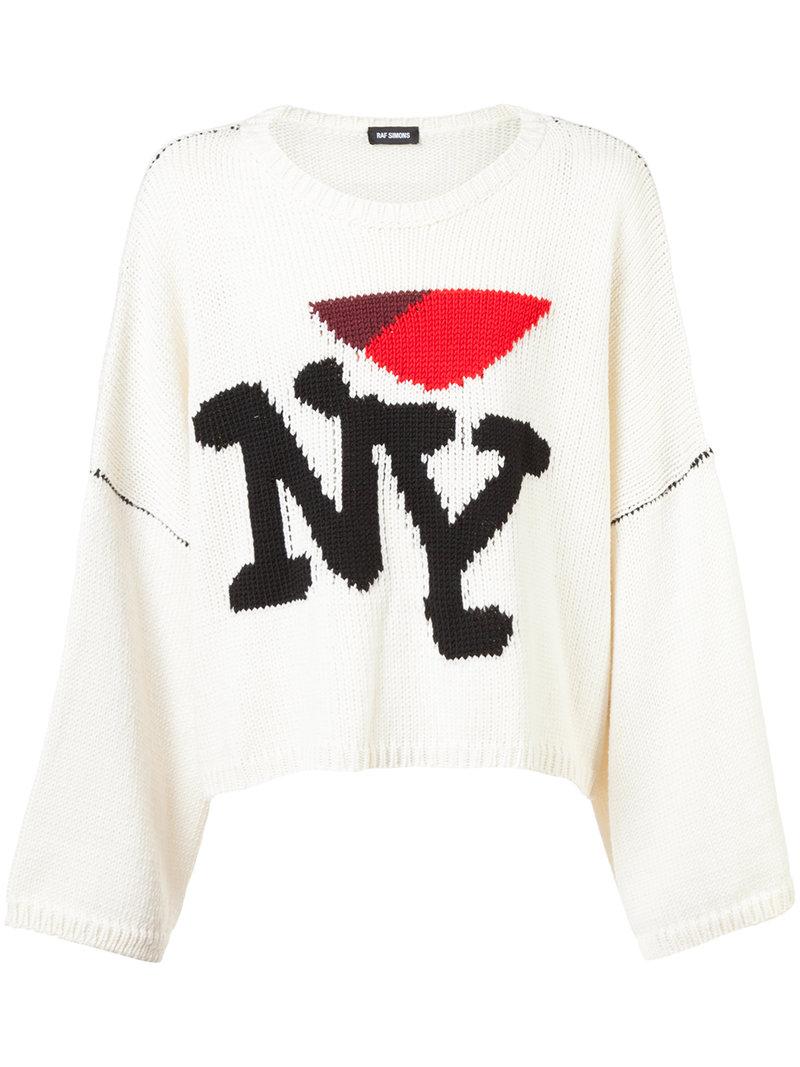 Raf Simons White Oversized 'i Love Ny' Sweater | ModeSens