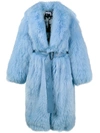 Saks Potts Blue Lake Belted Long Fur Coat