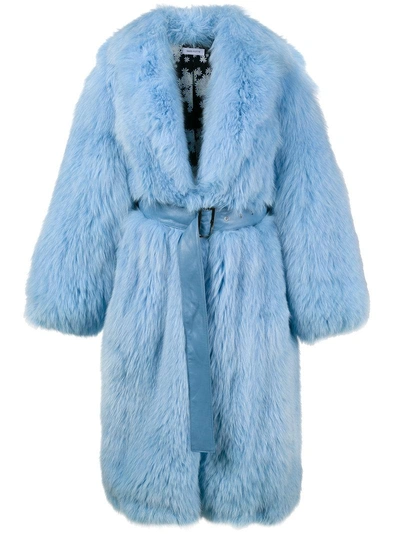 Saks Potts Blue Lake Belted Long Fur Coat
