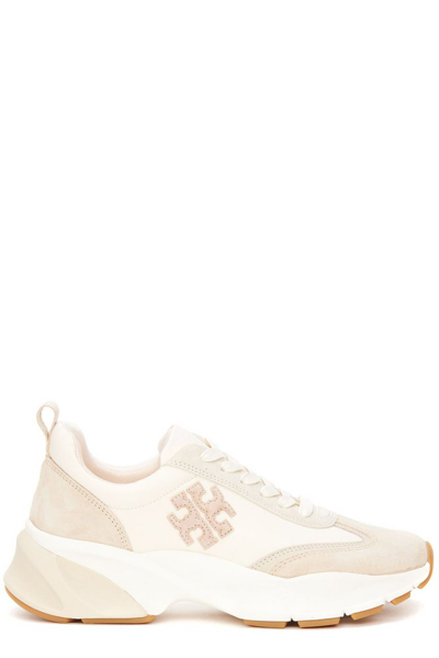 Tory Burch Beige Canvas And Suede Good Luck Sneakers