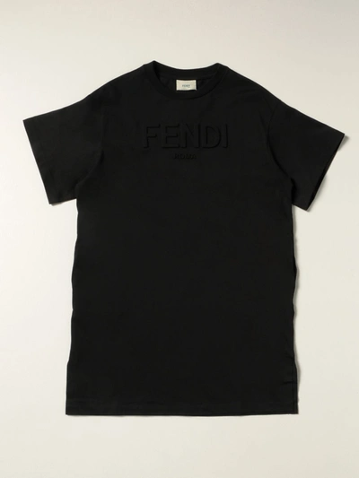 Fendi Kids' T-shirt With Embossed Logo In Black