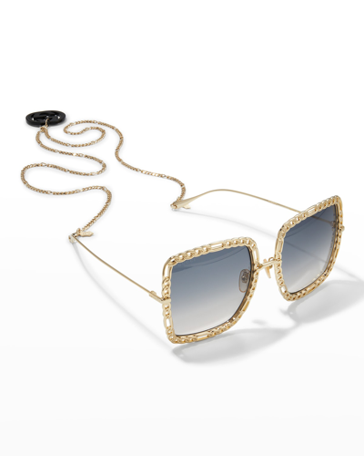 Gucci Chain 57mm Square Sunglasses In Gold