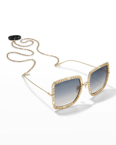 Gucci Chain 57mm Square Sunglasses In Gold Gold Grey