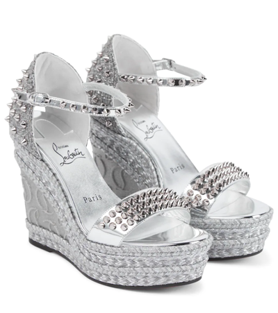 Christian Louboutin Madmonica Spike Wedge Espadrille Sandals In Silver |  ModeSens