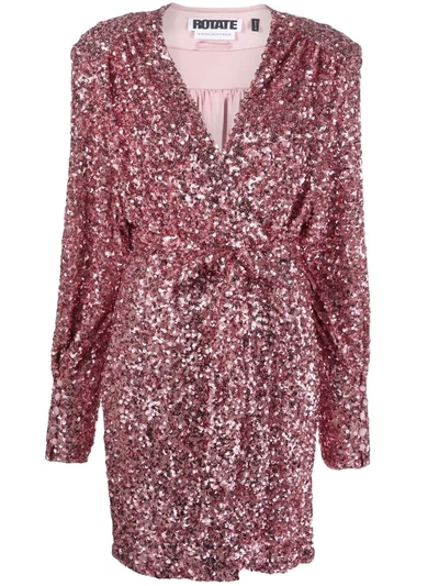 Rotate Birger Christensen Samantha Dress With All-over Sequins Embroidery - Atterley In Pink