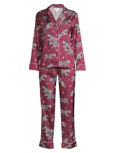 Averie Sleep Two-piece Zebra Print Pajama Set In Berry Red