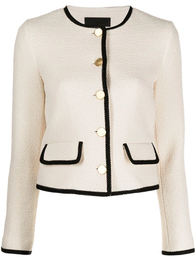 Nili Lotan Aubrey Cotton-blend Tweed Jacket In Ecru With Black Tape