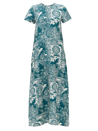 La Doublej Swing Ionic-print A-line Long Dress In Clear Blue