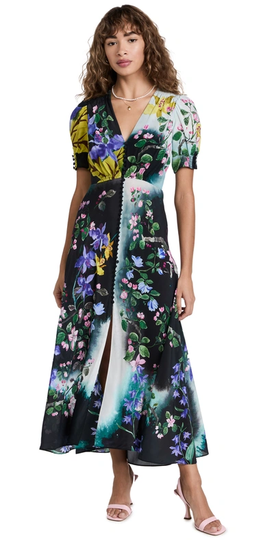 Saloni Lea Floral-print Silk-satin Midi Dress In Multi-colored