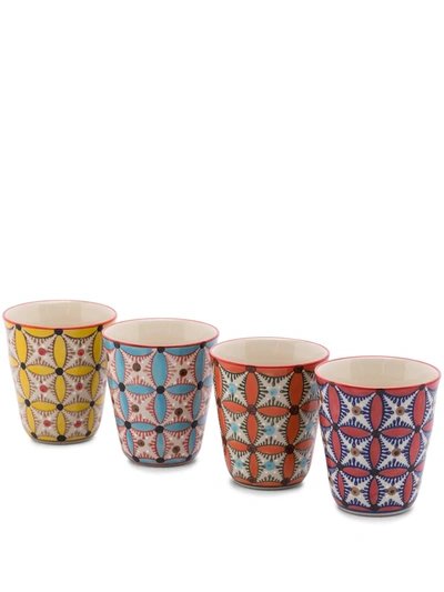Pols Potten Hippy Hand-painted Cups (set Of 4) In Blue
