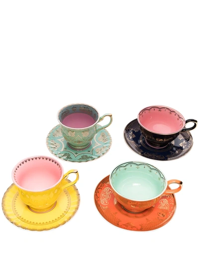 Pols Potten Grandpa Glazed Teacups (set Of 4) In Blue