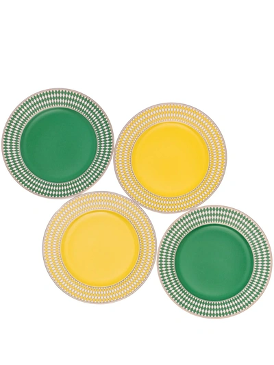 Pols Potten Set Of 4 Chess Print Side Plates (20cm) In Yellow