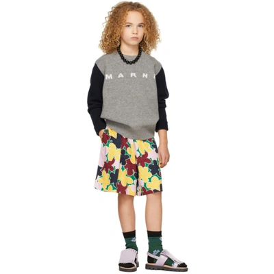 Marni Kids Intarsia Logo Sweater In Medium Gray 0m904
