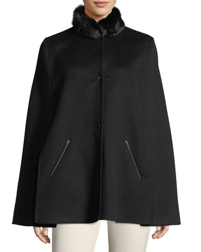 Loro Piana Winter Short Fur-collar Cape In Black