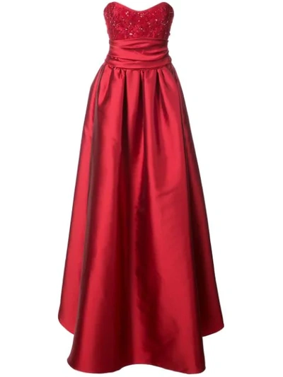 Marchesa Notte Strapless Sequined-bodice Mikado Ball Gown In Red