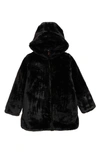 Save The Duck Kids' Flora Reversible Hooded Faux Fur Recycled Jacket In Black
