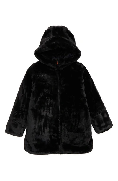 Save The Duck Flora Reversible Hooded Faux Fur Recycled Jacket In Black