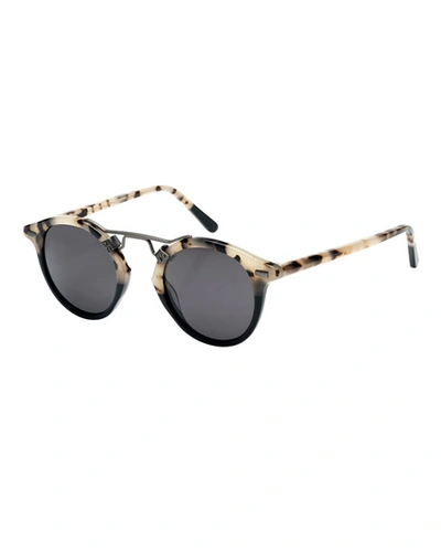 Krewe St. Louis Round Polarized Two-tone Sunglasses, Oyster/black