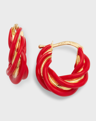Bottega Veneta Lambskin Leather Hoop Twist Earrings In Red/gold
